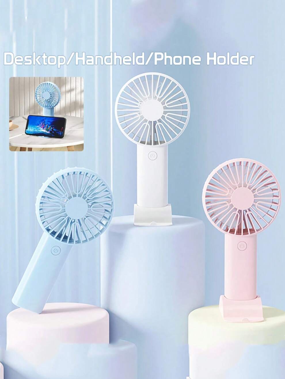 1pc Usb Rechargeable Three-Leaf Fan With Stand,Can Be Used As A Phone/Tablet Holder, Cute Design Suitable For Both Boys And Girls. Ideal Gift For Women, Perfect For Outdoor Activities, Beach, Office,