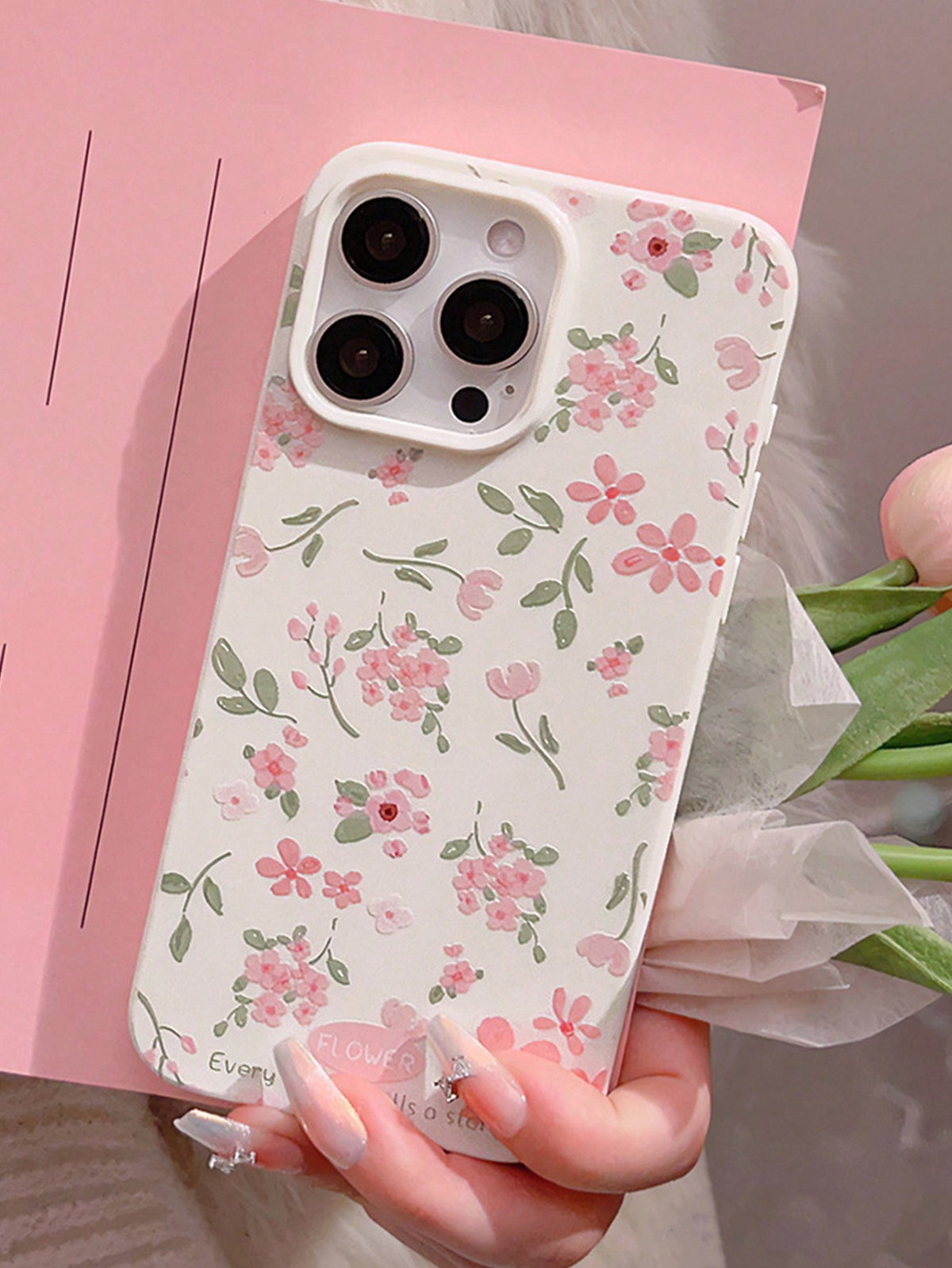 GUCADI White Floral Spring/Summer INS Style Phone Case Compatible With IPhone 15/15 Pro/15 Plus/15 Pro Max