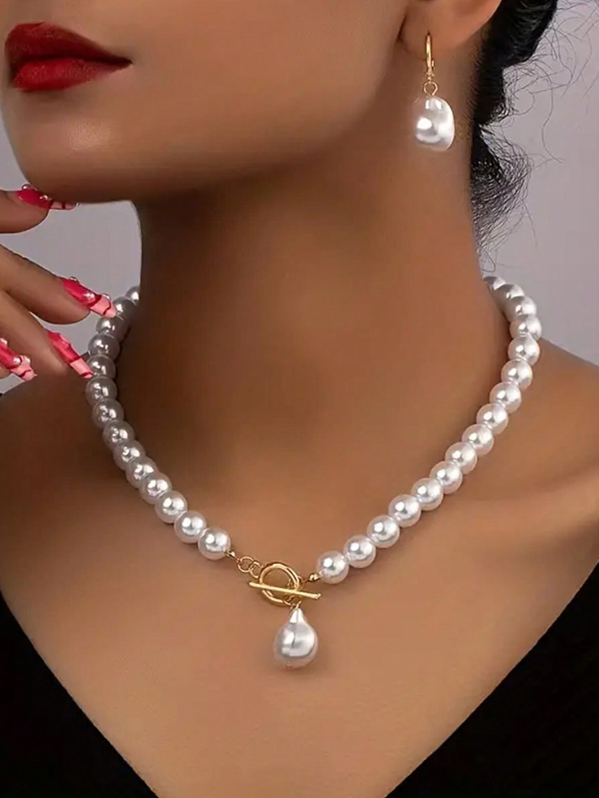 3pcs/Set Elegant Jewelry Set Including Earrings And Necklace, Made From Spherical Gemstone, Fashionable Ot Clasp Design, Perfect Accessory For Daily Dressing Up And Parties