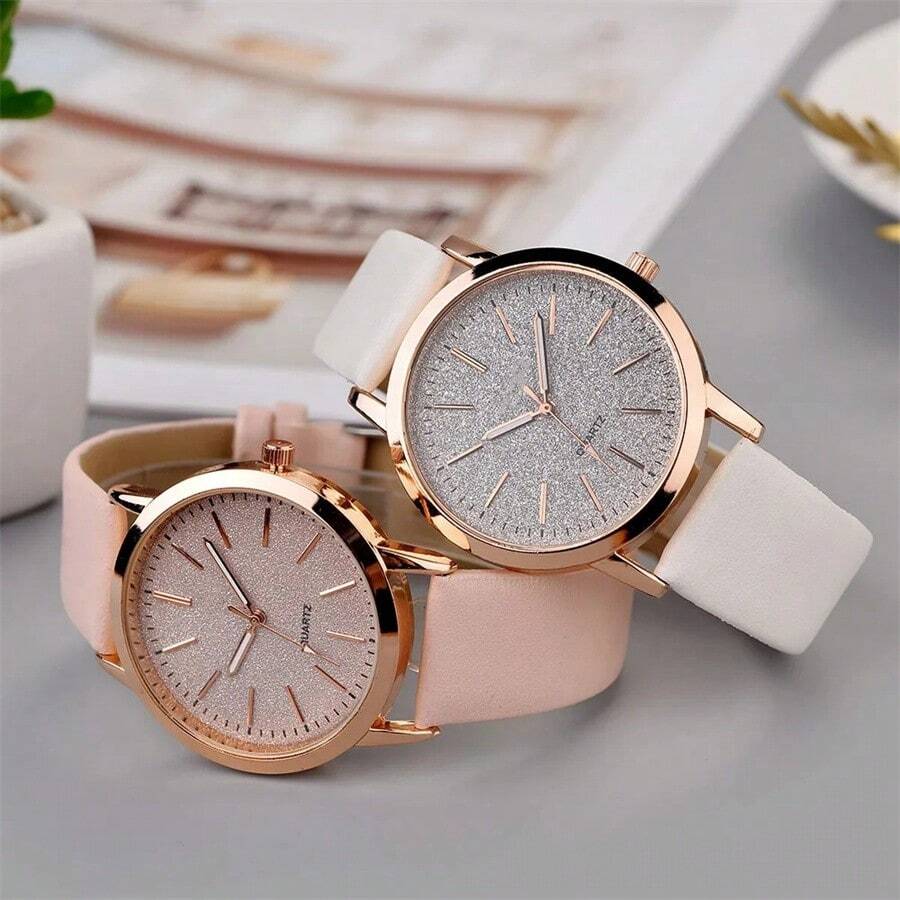 2PCS New Fashion Simple Set Watches Luxury Women Leather Quartz Watch For Rose Gold Casual Wristwatch Women's Gift Lady