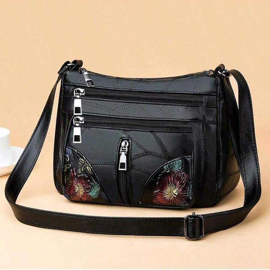 2023 New Soft Texture Women's Bag Fashionable And Atmospheric Single Shoulder Bag Versatile Crossbody Bag Large Capacity Flower Pattern Zipper Orientation Random