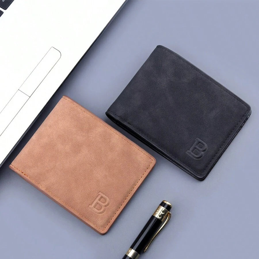 Men's Short Wallet, Double-Folded Design, Made Of Pu Leather, For Cash And Credit Card Storage, Suitable For Daily Use Or As A Gift For Boyfriend Or Male Students School Supplies Teacher Gifts Back To