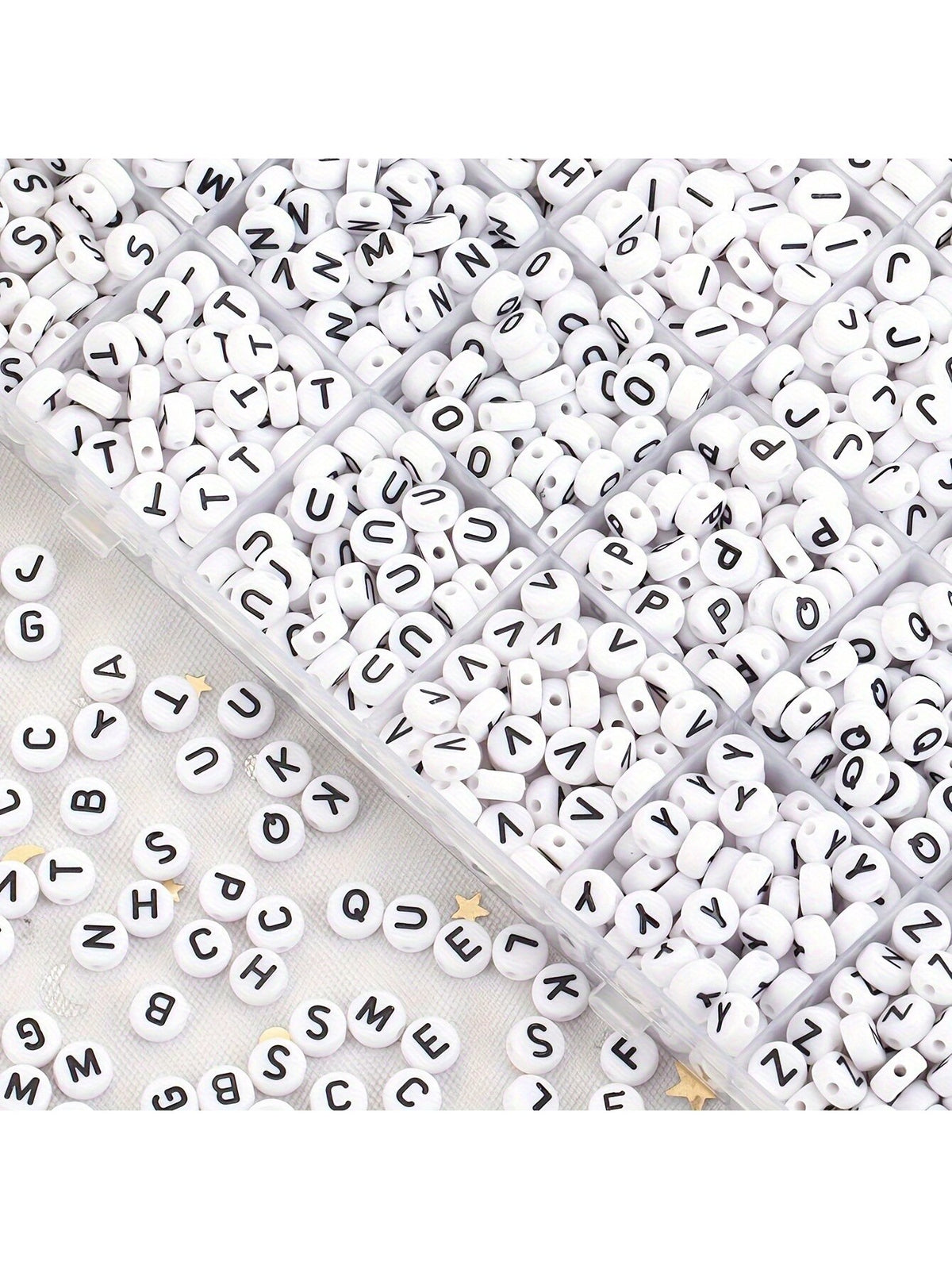 100/200/300/400/500/1000Pcs 4x7mm White Round Acrylic Black Letter Beads A-Z Mixed Loose Beads For DIY Bracelets Necklaces Keychains Small Business Jewelry Making Craft Supplies