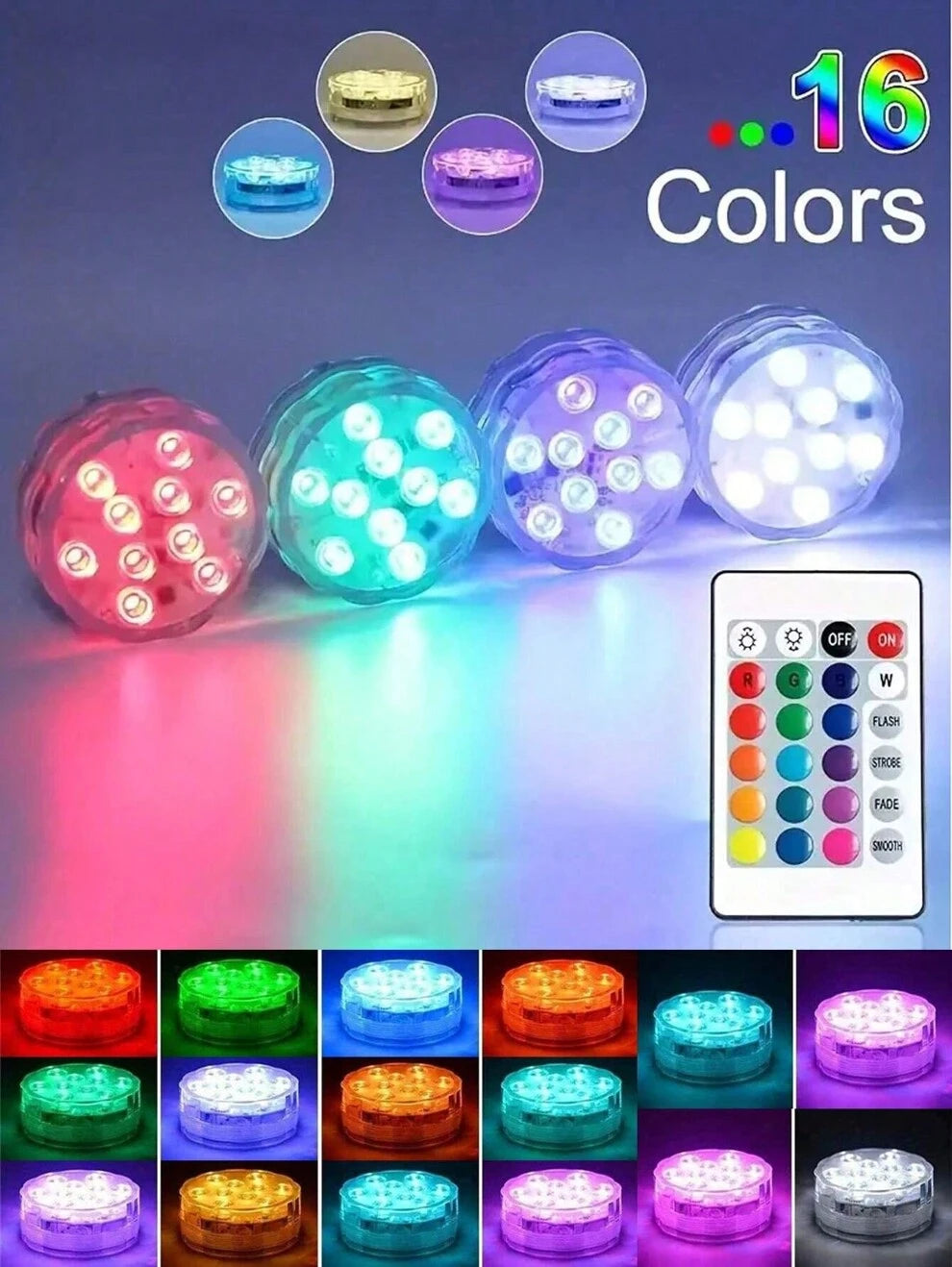 1/2/4pcs Submersible Led Light With Remote Control, Battery Powered, Waterproof, 7 Colors Rgb Changing Pool Light For Garden, Fountain, Swimming Pool, Water Treatment, Party, Bathroom, Underwater Land