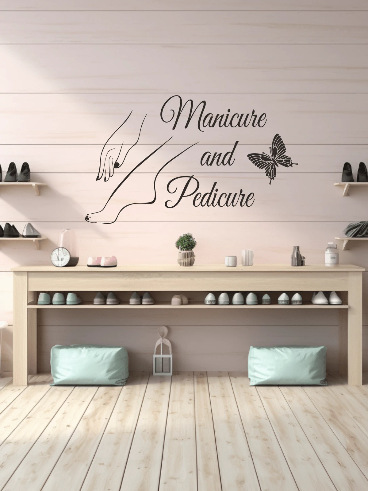 1pc Manicure And Pedicure Wall Decal Sticker | Hand And Foot Massage Design | Nail Salon Spa Decor | Vinyl Adhesive Ar