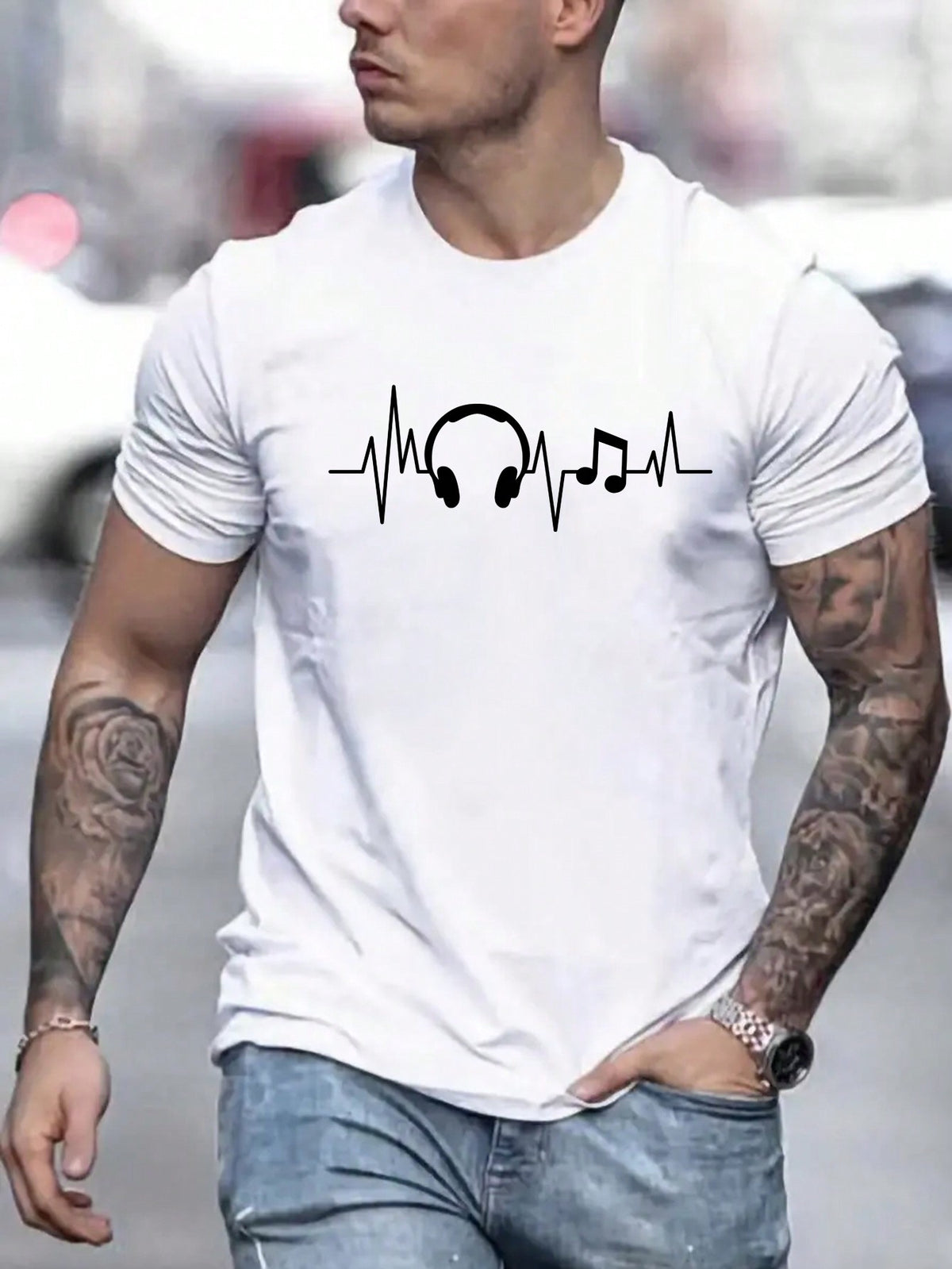 Men Headphone Print Tee