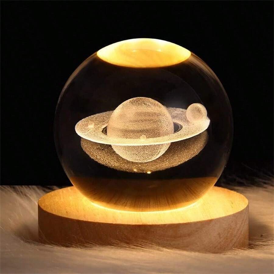 3D Crystal Ball Saturn Night Light,Space Decor Magical Globe,Nightlight Kids Bedroom Decor,Nightlight Decolamp,As A Birthday Gift For Teens