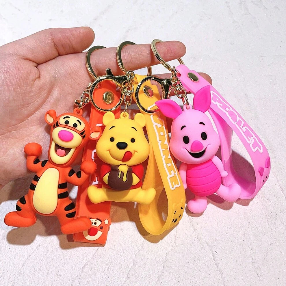 Winnie Piglet Tigger Keychain Cartoon Anime Cute Doll Bag Pendant Car Key Chain Bag Charm Accessories Small Gift