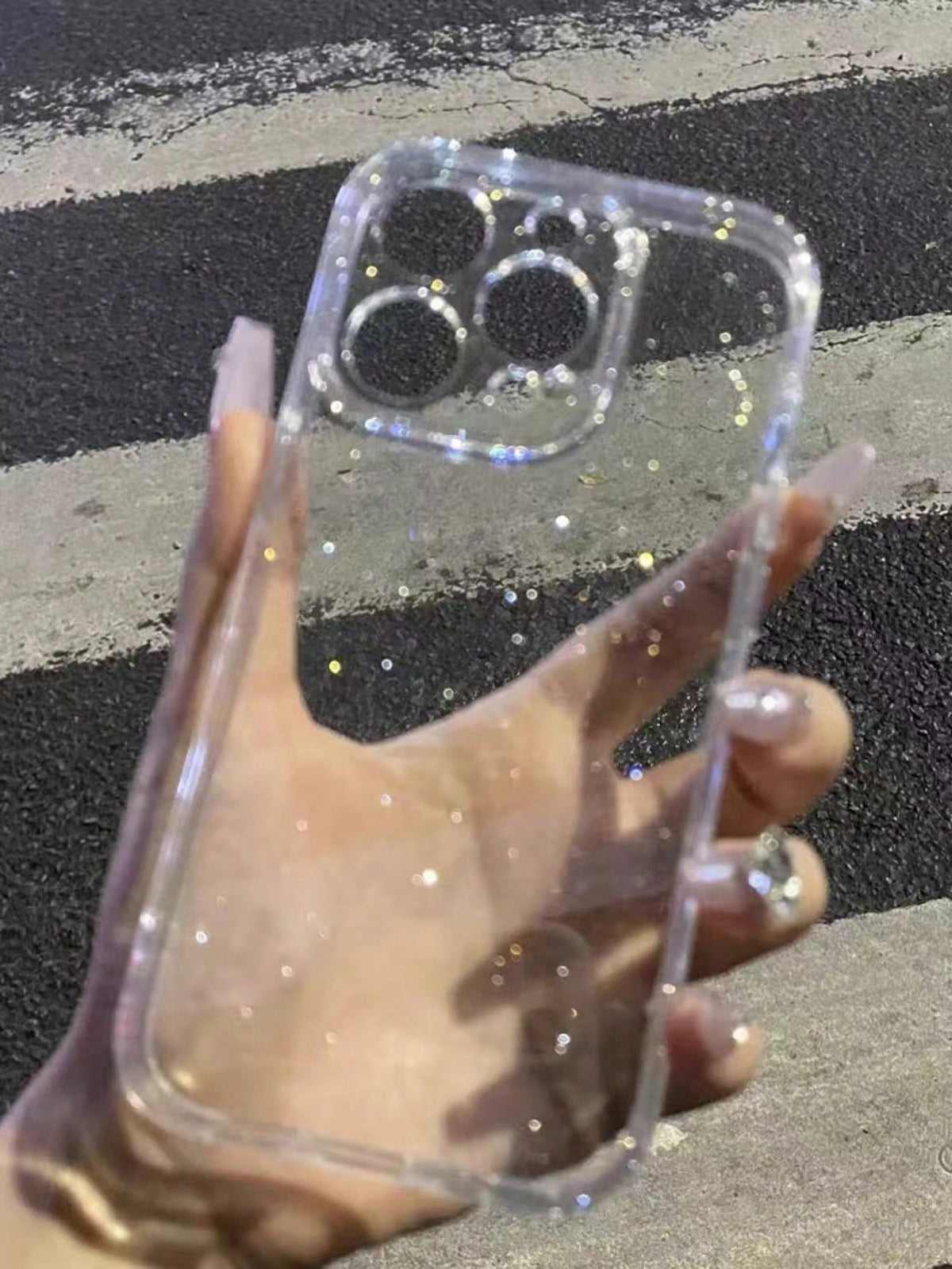 1pc Transparent Perforated 2.0mm Thick Starry Sky Glitter Shock-Proof Phone Case, Compatible With IPhone 11/12/13/14 Pro Max/Xs/Xr/11 Pro/11 Pro Max/12 Pro/12 Pro Max/13 Pro/13 Pro Max/7 Plus/14 Pro/1