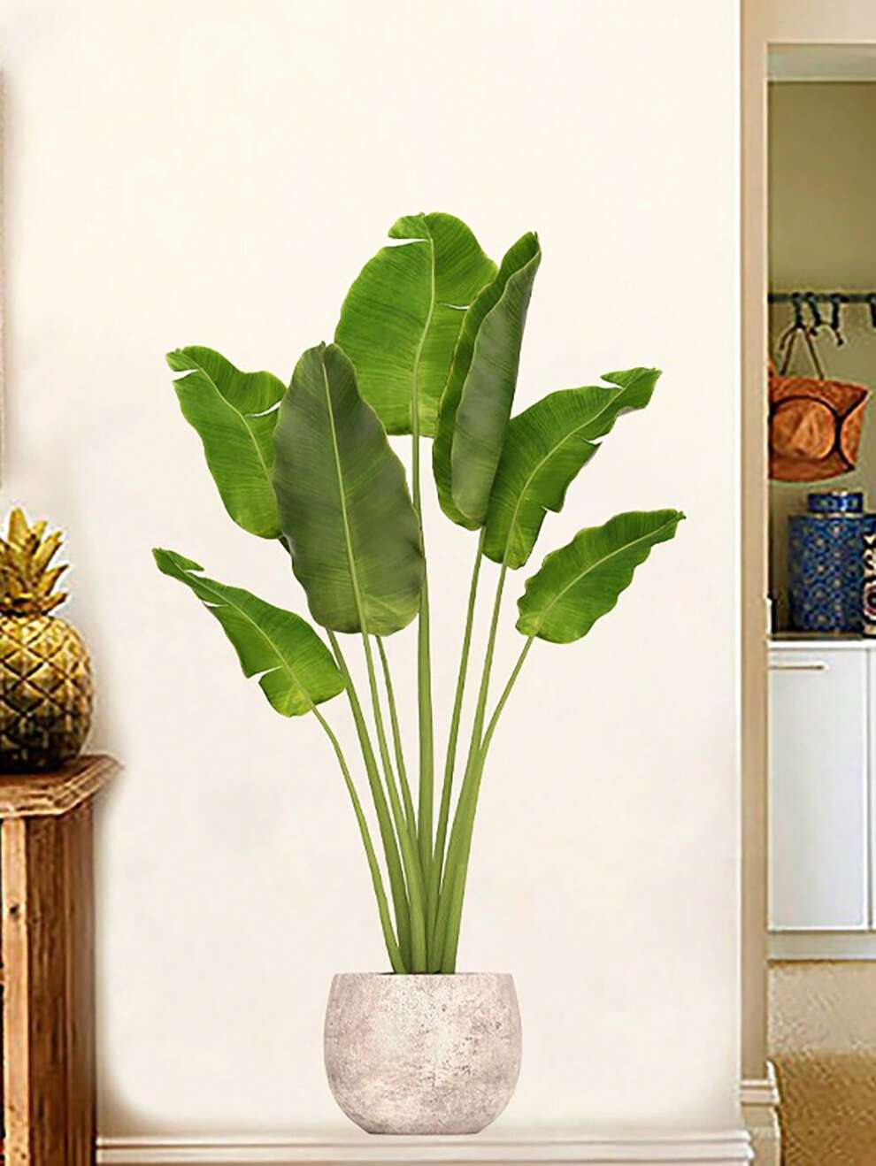 1pc Artificial Green Plant Wall Sticker, Potting Decoration For Living Room, Entrance, Home Adhesive Decorative Paper