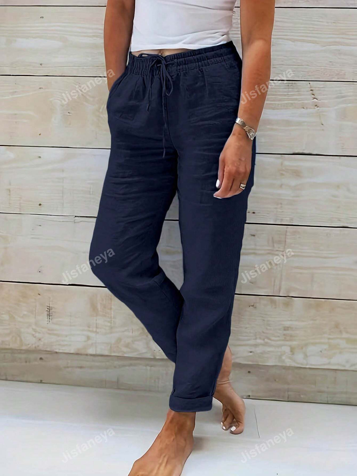 Women's Drawstring Waist Casual Pants With Pockets