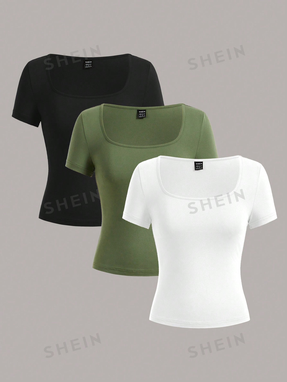 SHEIN EZwear 3pcs Women's Short Sleeve Crop Slim Fit Casual T-Shirts, Summer