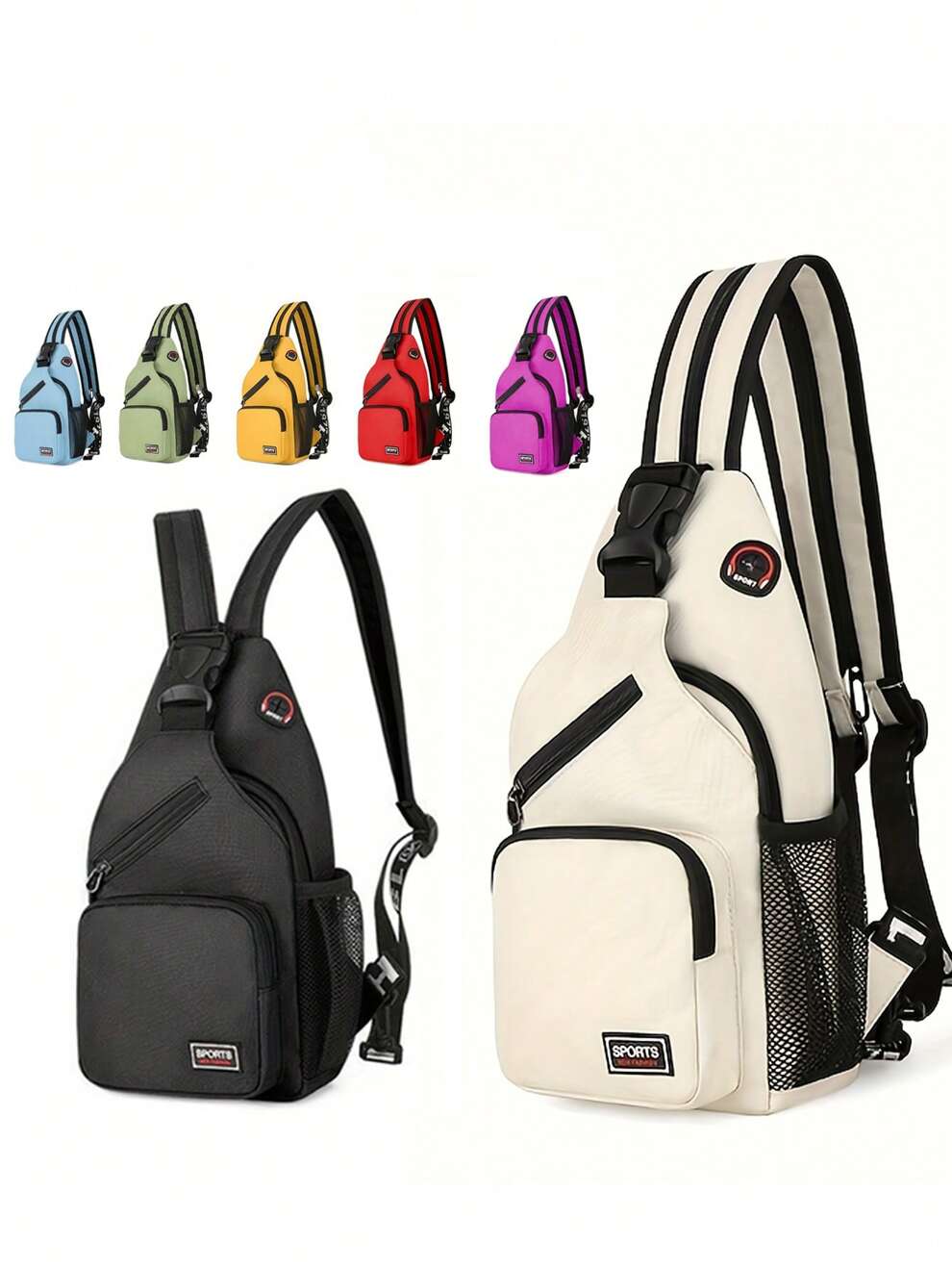 Multi Pockets Sling Backpack, Casual Nylon Crossbody Bag, Travel Hiking Daypack With Zipper Strap