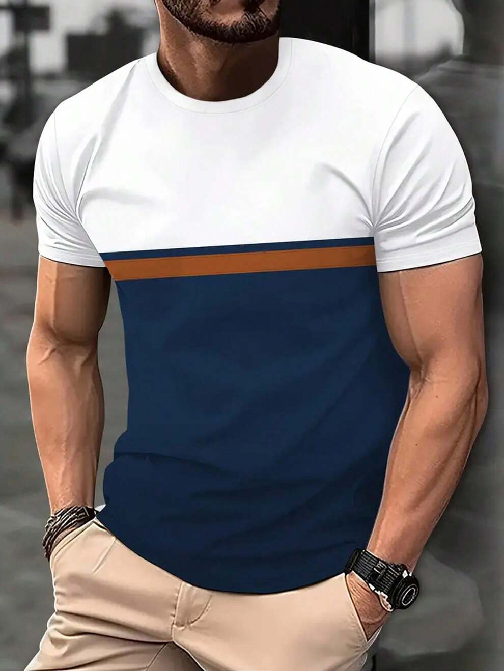 Men's Colorblock Round Neck T-shirt