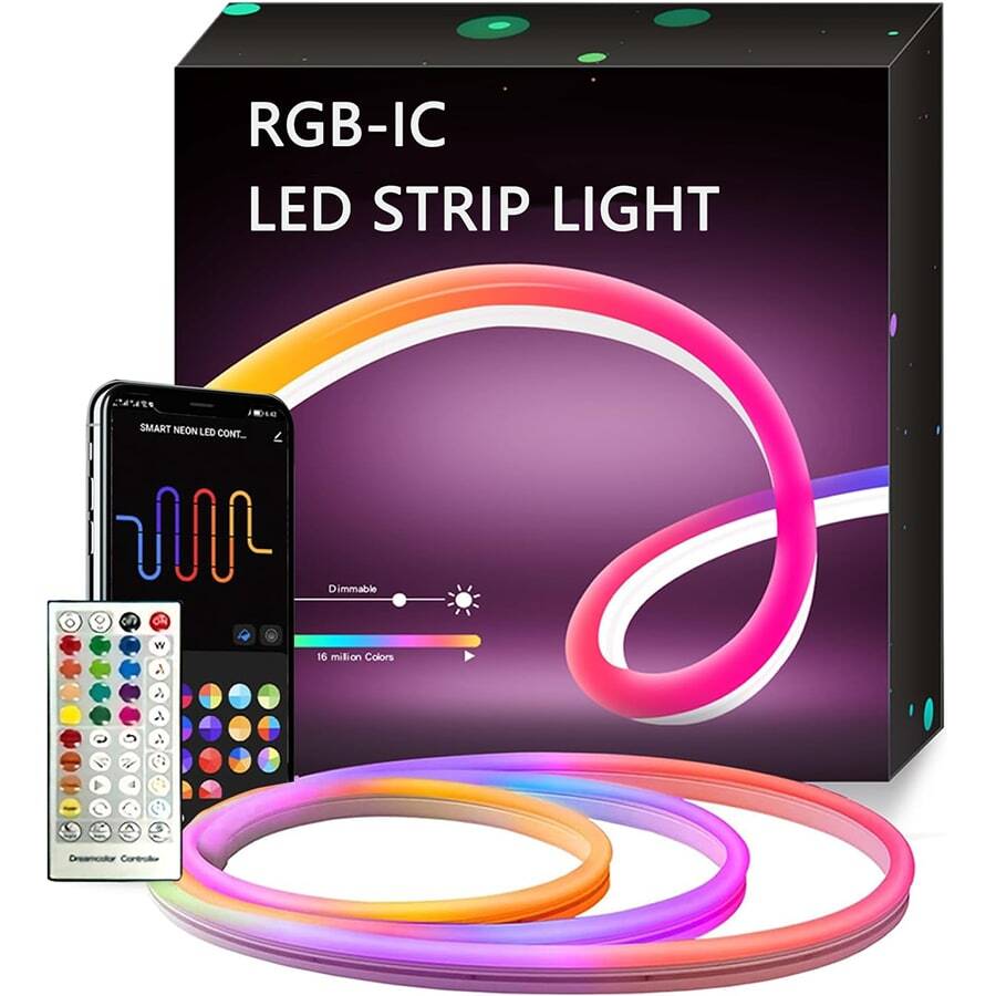 1set 1m-20m Rgb Ic Led Strip Light, Ws2811rgbic Flexible Led Neon Light With 40-Key Ir Remote Control, App-Controlled, Sound Activated, Sync Music, Tv Backlight For Bedroom Decoration, Night Light, Ch