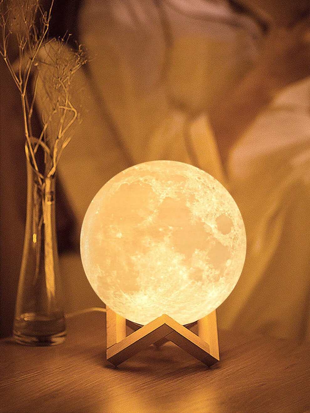 1pc Moon Lamp, 3D Moon Night Light With Base Galaxy Light, Soft Warm White Nightlights For Home, Decorative Night Light For Home Decor, Suitable For Boys, Girls