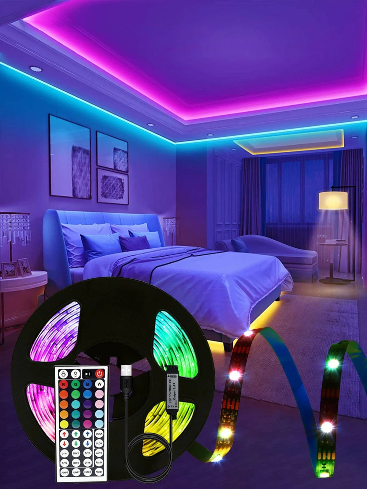 1pc Rgb Led Light Strip With Usb, 1m/5m/10m, Creative Tv Backlight, Colorful Decorative Lighting With Remote Control For Bedroom, Bar, Living Room, Hallway Decoration