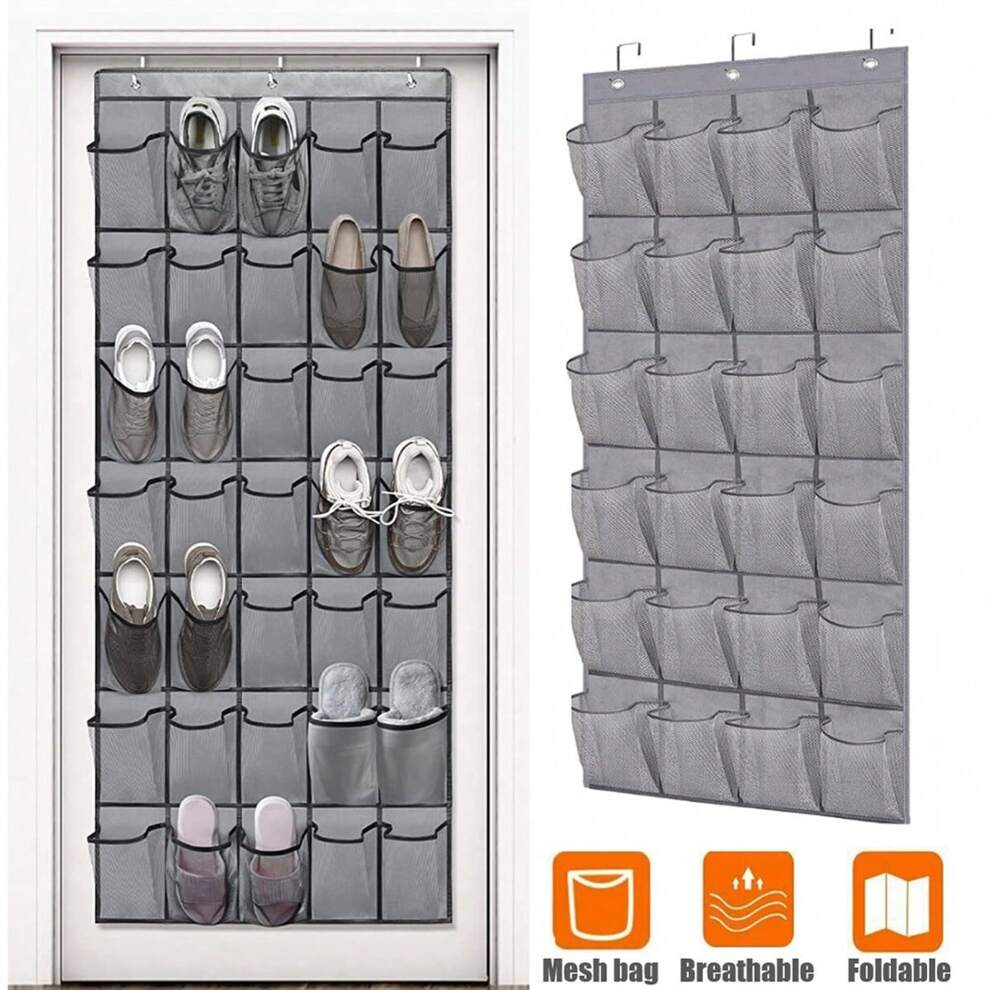 1pc Over The Door Hanging Shoe Storage Bag With 24 Mesh Pockets, Folding Closet Storage Rack For Socks, Bras, Household Space Saving Storage Organizer For Bedroom, Bathroom, Office, Closet, Wardrobe,