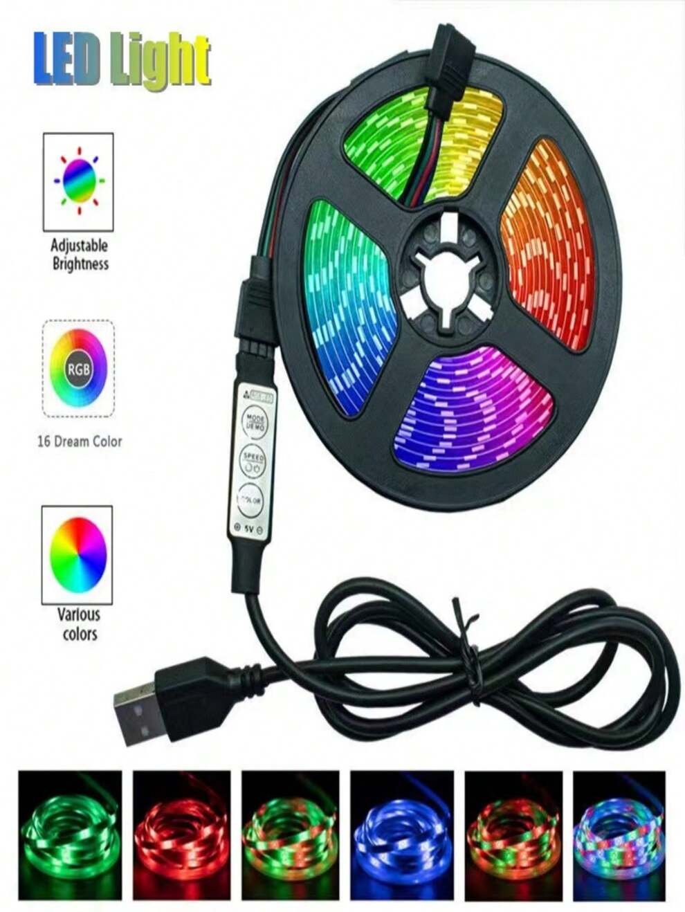 3.28ft-100ft Rgb Led Strip Light With Usb 5v 2835smd Chipset, 3-Button Controller, Ideal For Home Decor, Party, Festival, Living Room, Bedroom, Tv, Background, Atmosphere Lighting