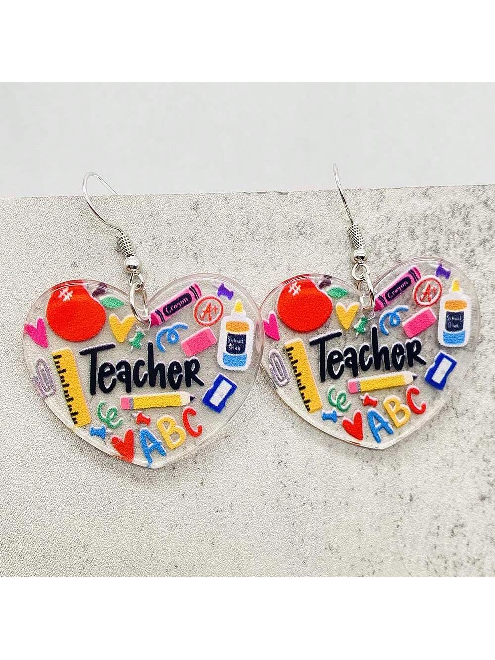 1pc Fashionable Acrylic Teacher/Student Decorative Pendant Earrings Suitable For Men And Women's Daily Wear