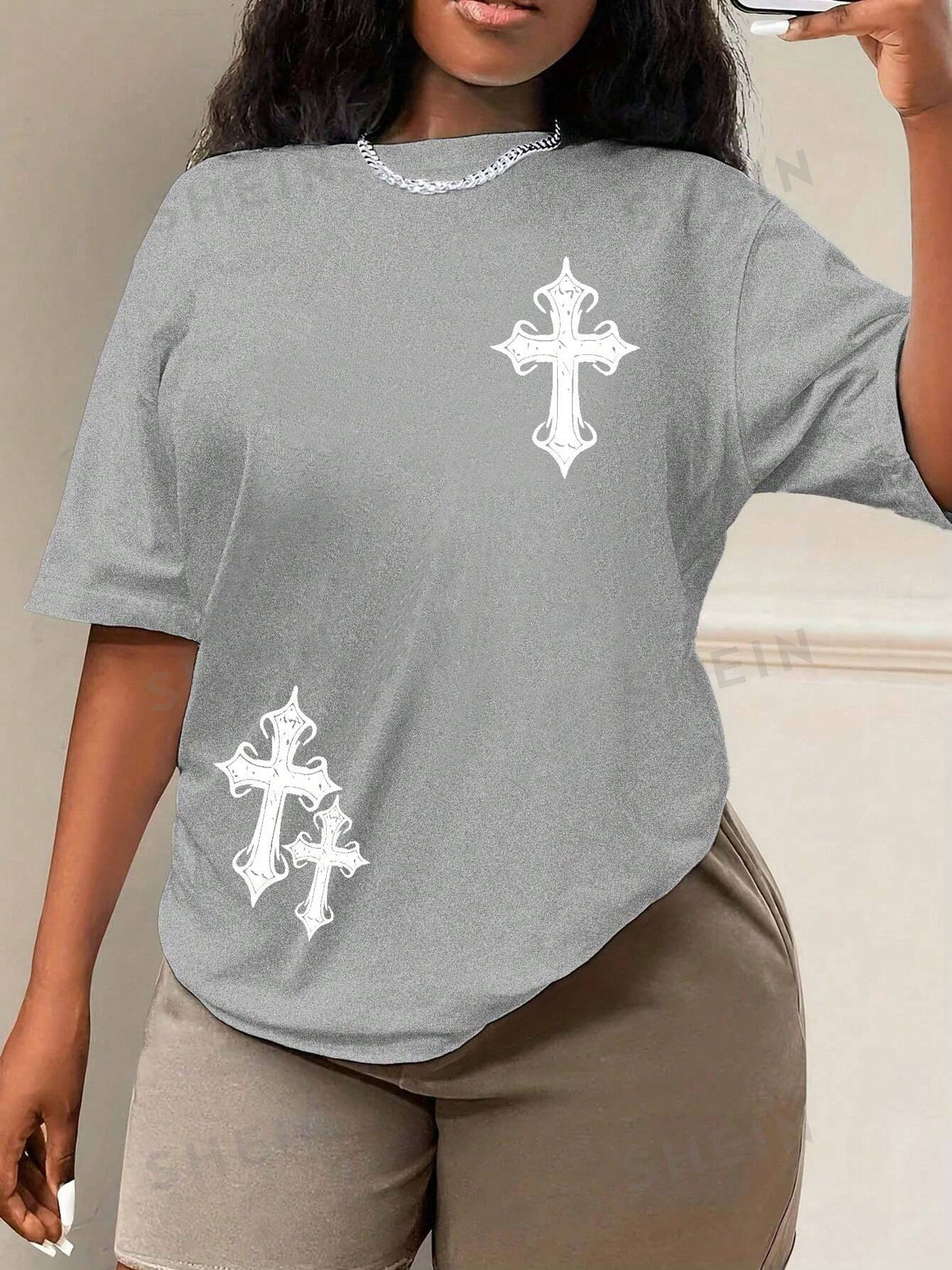 SHEIN Slayr Cross Print Drop Shoulder Tee