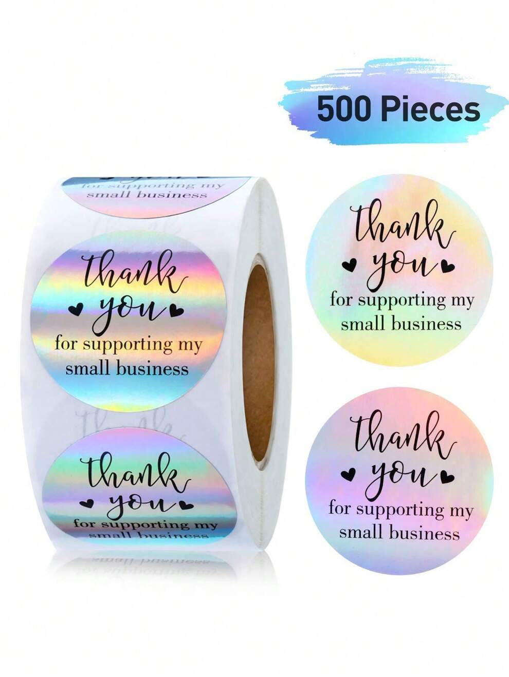 500pcs/roll Rainbow Laser Thank You Graphic Stickers ,1inch Small Business Stickers ,Adhesive Labels for Boutiques Wrapping Supplies Gift Decor ,Round Gift Sealing Sticker For Party