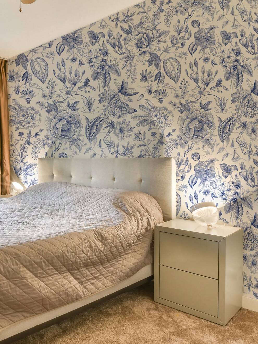 1pc Blue Flower & Leaves Removable Wallpaper Wall Decal Sticker For Home Decoration