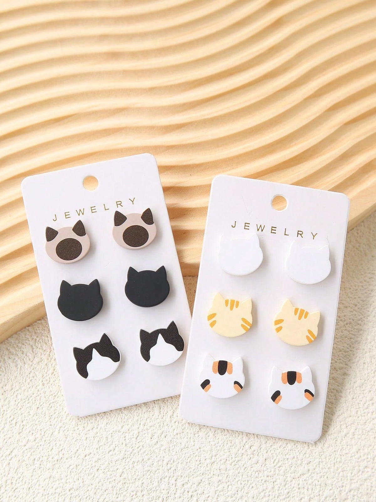 A Set Of Three Pairs Of Imitation Soft Ceramic Acrylic Painted Stud Earrings, Cute Animal Kitty Earrings, Interesting And Personalized Ins Style Cat Ear Jewelry