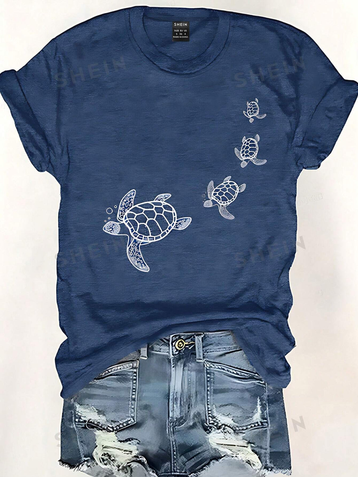 SHEIN LUNE Turtle Sketch Printed Women's Casual T-Shirt For Spring & Summer