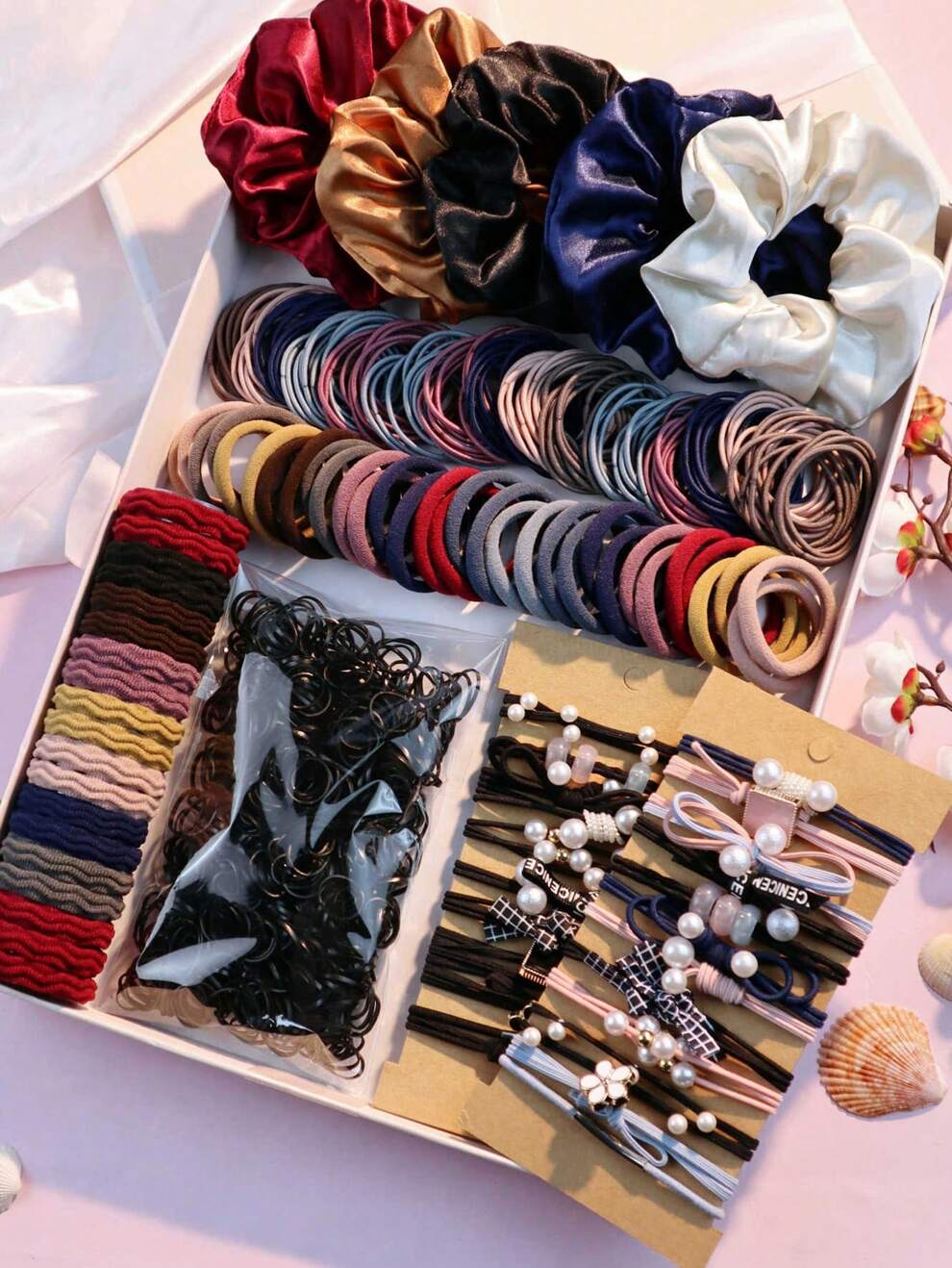 1085PCS Dark Hair Accessories For Woman Set Seamless Ponytail Holders Variety Hair Scrunchies HairBands Scrunchy Hair Tie