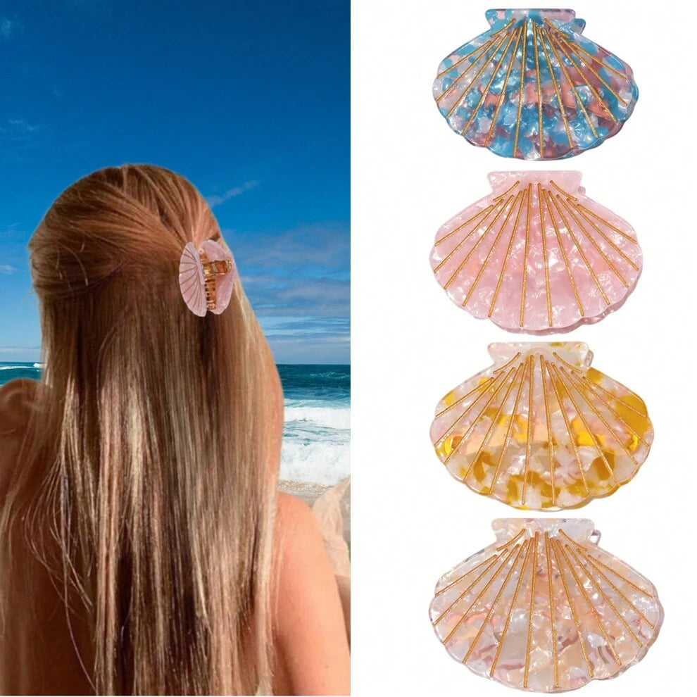 1pc Sweet Acrylic Seashell Hair Clip, Suitable For Daily Wear, Vacation, Party, Gift