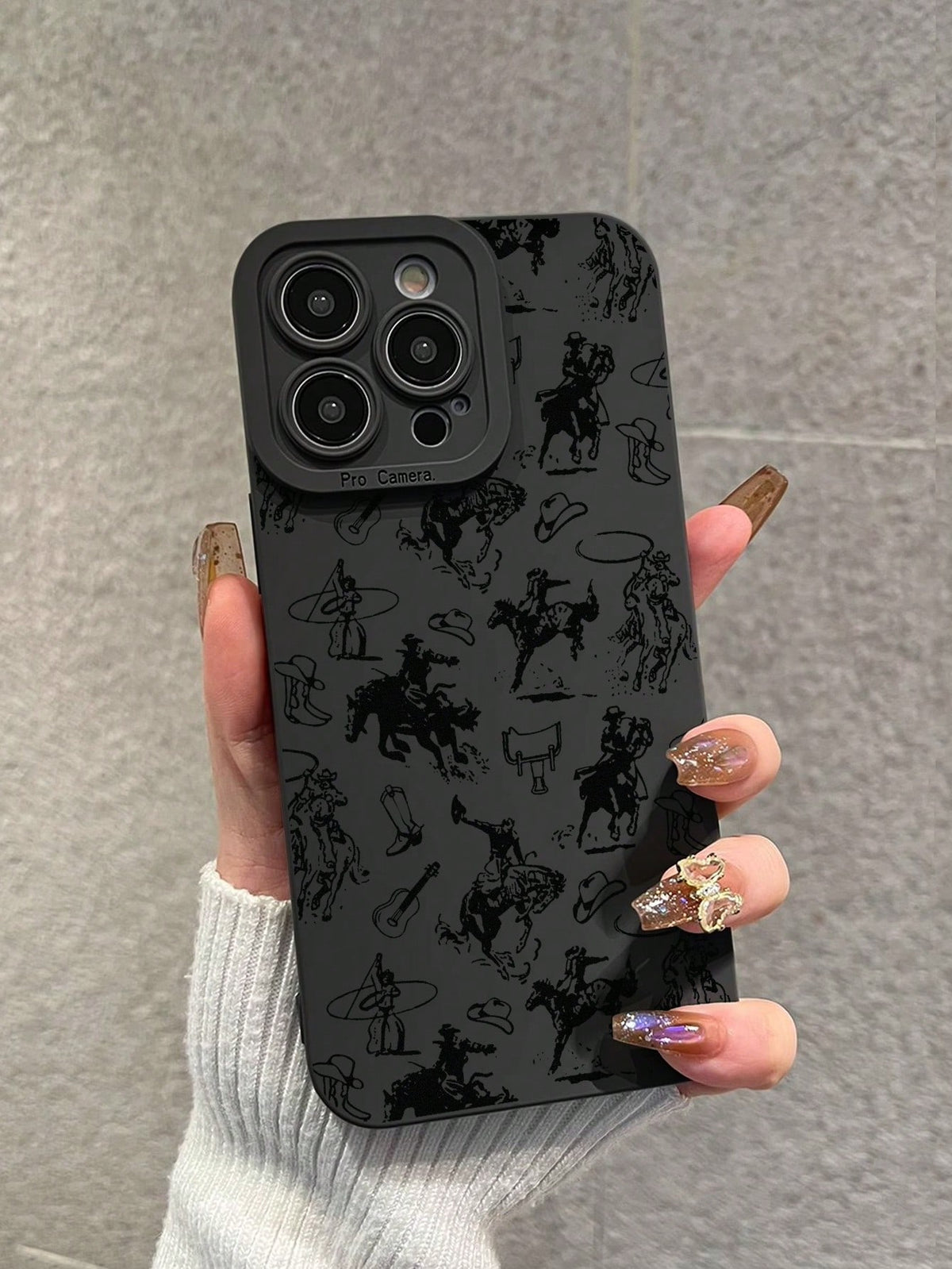 1pc Camera Protection Thickened Anti-Fall Western Cowboy Print Phone Case, Compatible With Apple & Samsung Series