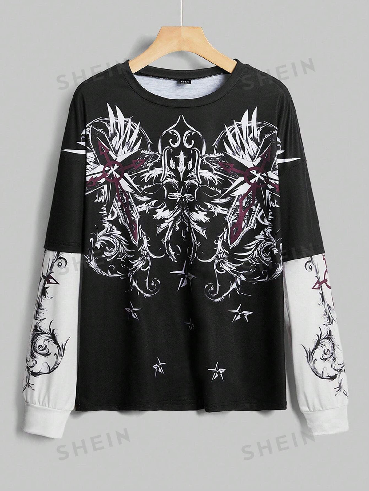 PUNK Women's 2 In 1 Long Sleeve T-Shirt With Cross Print