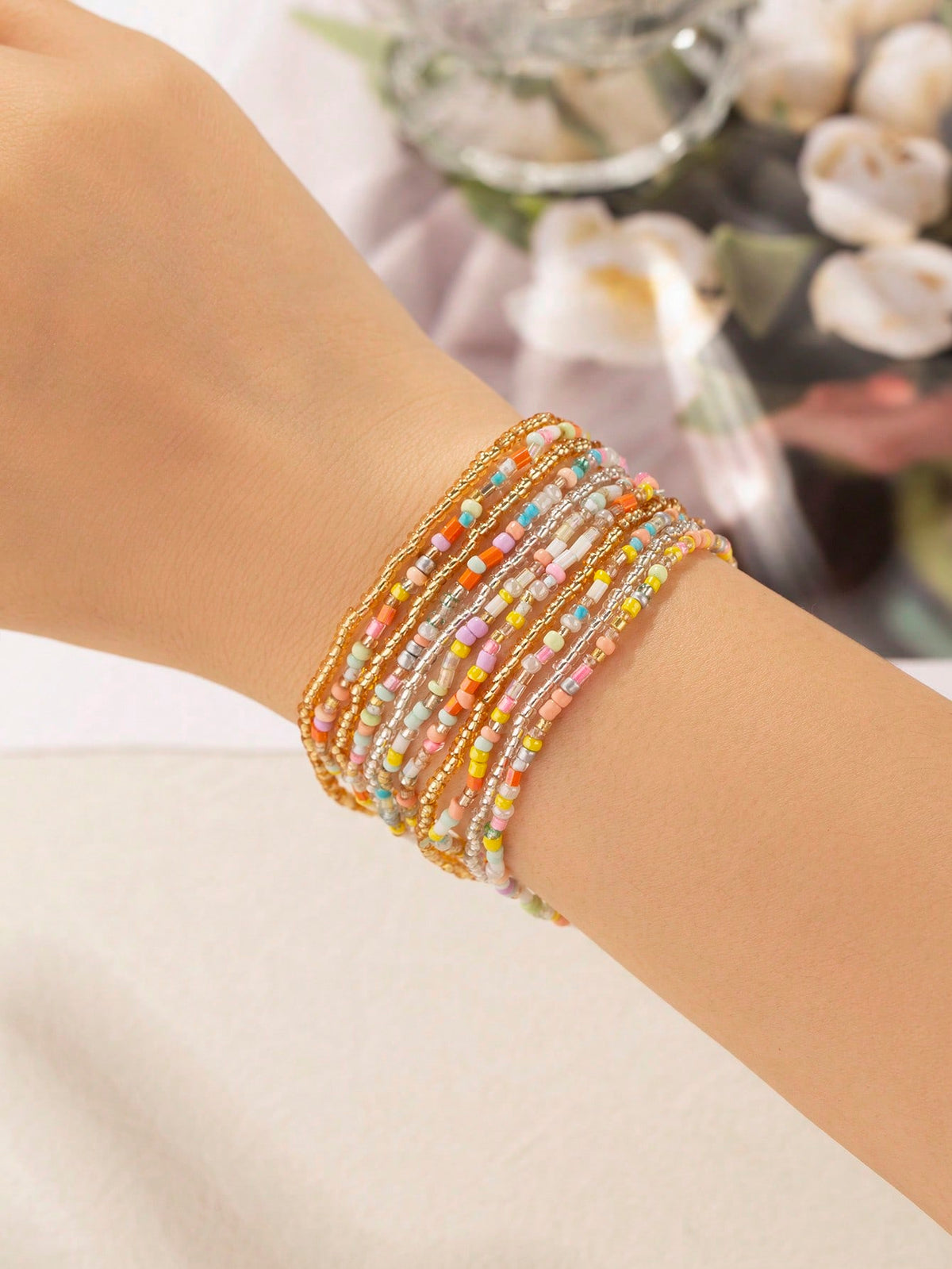 10pcs Bohemian Style Multicolor Glass Bead Bracelet