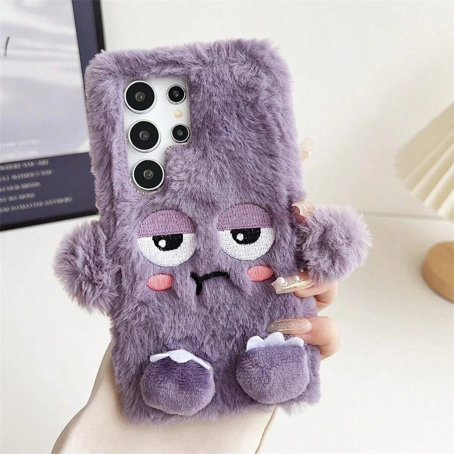 Purple Plush Toy Designed Phone Case Compatible With Samsung S22, S22 Plus, S23, S23 Plus, S23 Ultra, S24, S24 Plus, S24 Ultra, Couple Style, Anti-Fall Protective Cover, Fall/Winter