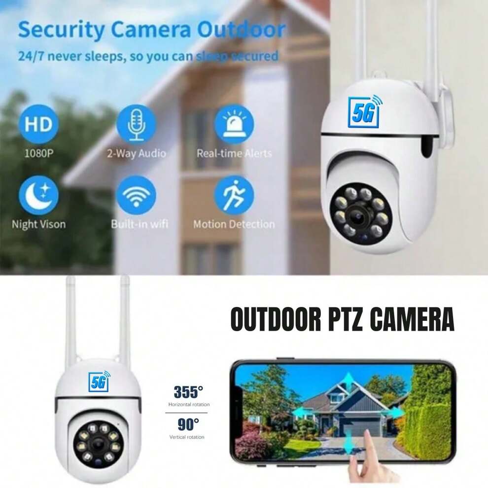 1pc 1080P HD 5G Dual-Band WIFI Wireless Surveillance Camera 200W Full Color Ultra-Clear Video APP Remote Control Rotation Automatic Human Body Tracking Indoor And Outdoor Night Vision Motion Detection