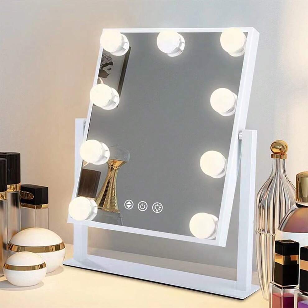 1pc Large Desktop Led Vanity Mirror For Dressing Table With Light For Home Ins Decoration, Makeup Mirror With Bulbs For Stage Performance, Photography, Makeup Assistant, Portable