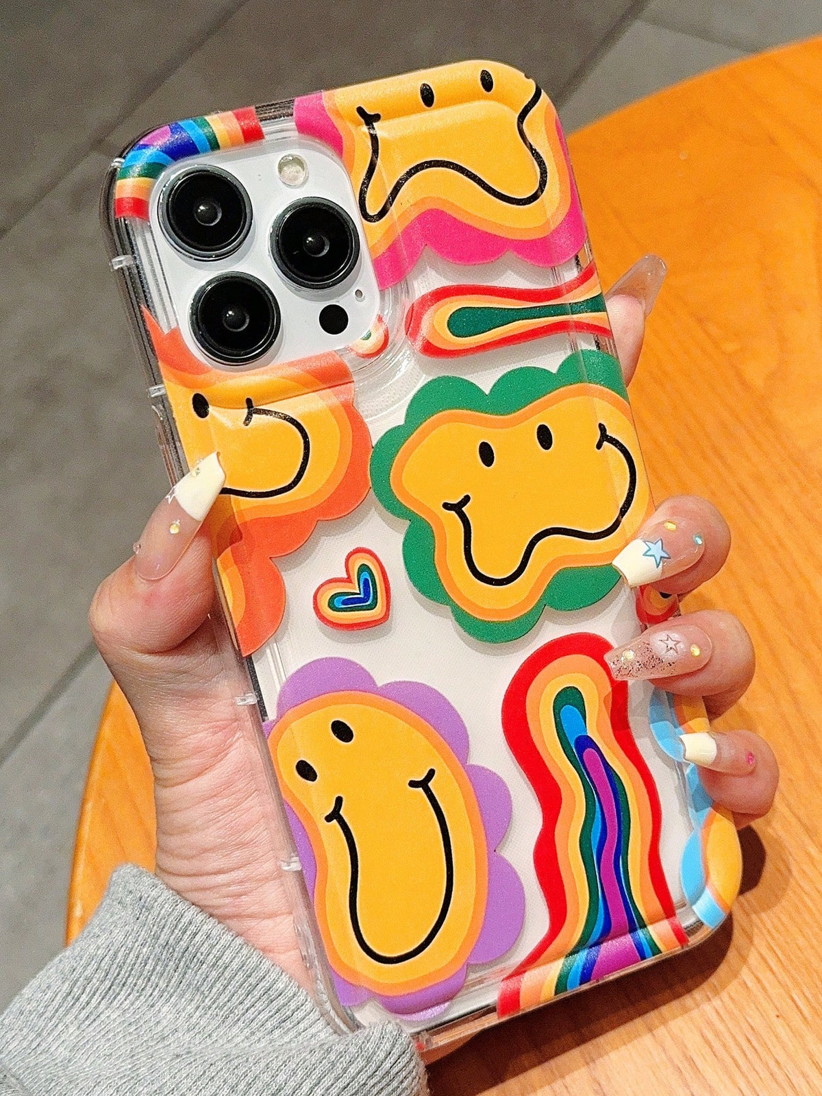 1pc Transparent TPU Phone Case With Twisted Smiling Sunflower Pattern And Shockproof Airbag Design, Anti-Drop & Anti-Fingerprint, Comes With Duck Doll Lanyard, Compatible With IPhone