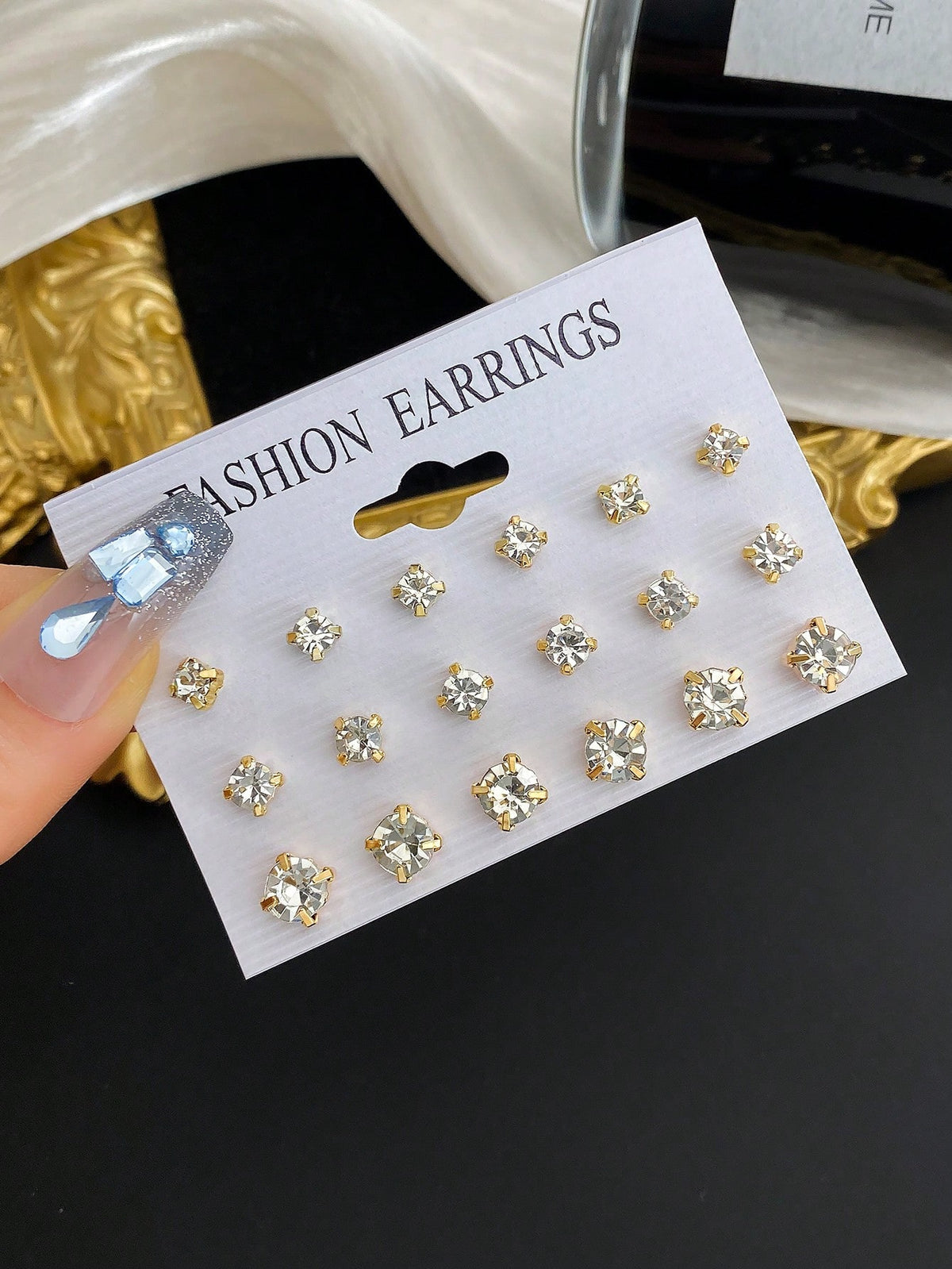 18pcs Simple & Versatile Sparkly Rhinestone Stud Earrings Set For Women, Suitable For Daily Wear