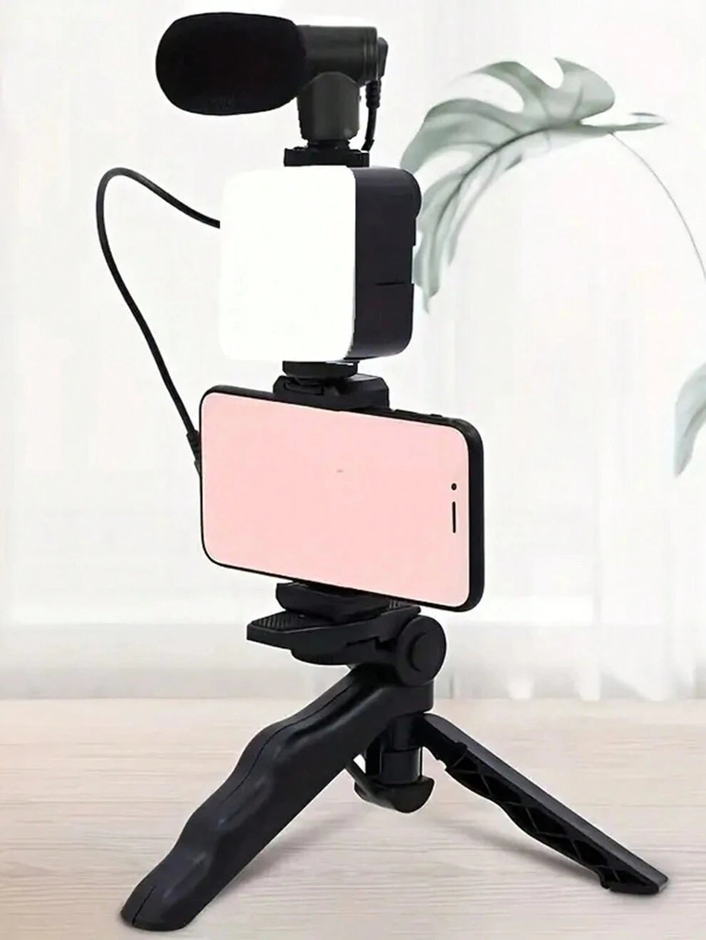 Smartphone Microphone Kit Portable Phone Tripod With Ring Light Designed For Live Streaming