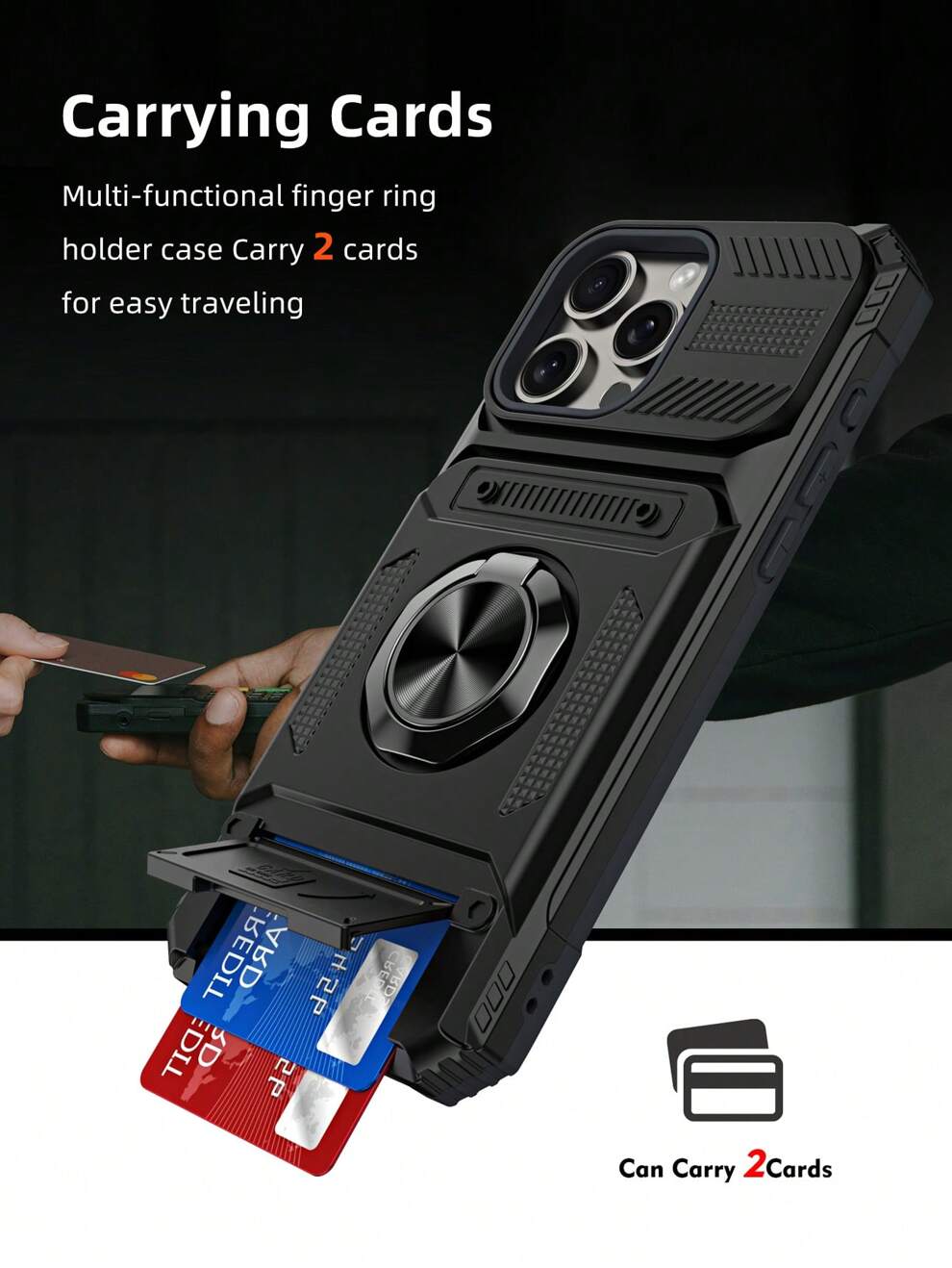 Men Armor Card Case With Magnetic Ring Holder Compatible With IPhone & Samsung 24 Series