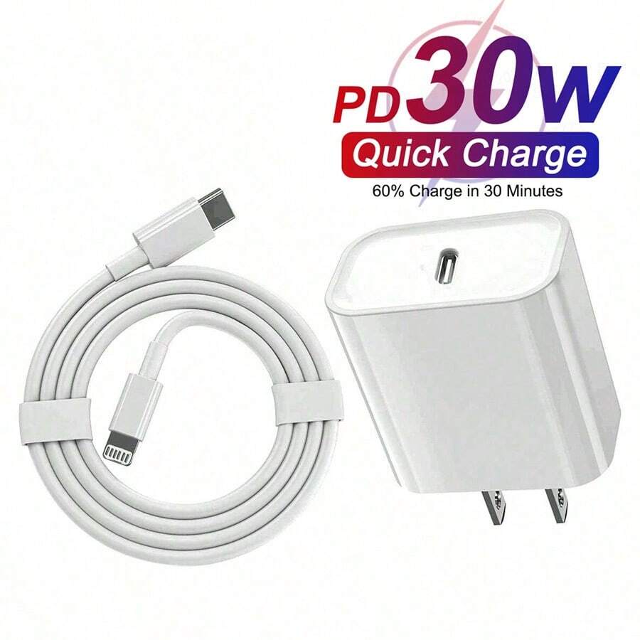 Pd 30w Quick Charger & Pd Fast Charging Data Cable Compatible With IPhone 14 Pro Max/14 Pro/14 Plus/14/13/12/11/Xs Max/Xr/X/Ipad/Airpods Fast Charger Adapter, Compatible With Full Series