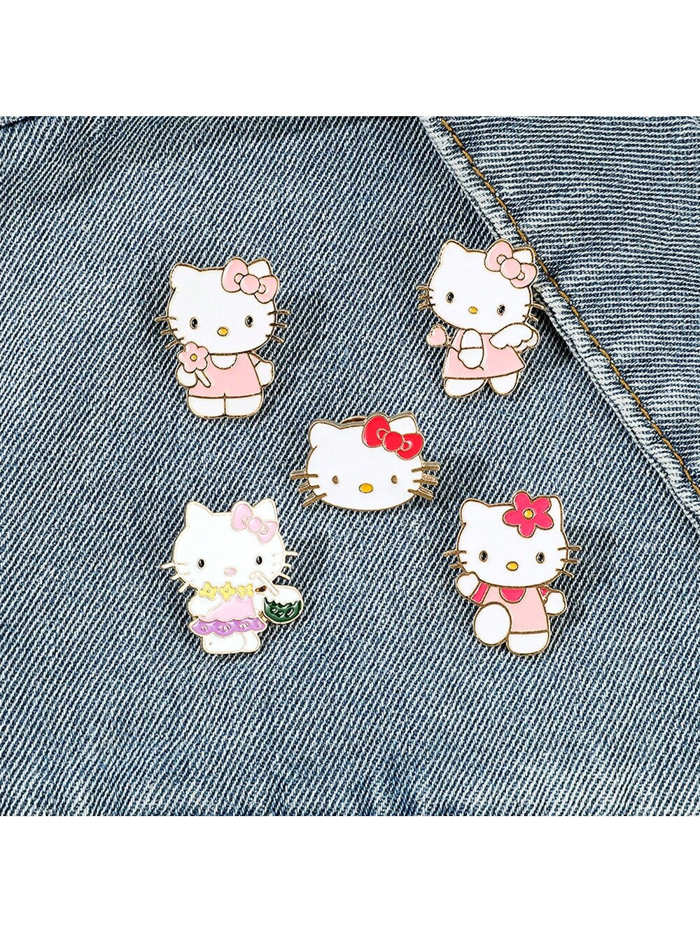 5 Pcs Anime  Brooch Cartoon Kitty White Cat Enamel Pin Fashion Animal Metal Badge Jewelry Backpack Clothing  Accessories