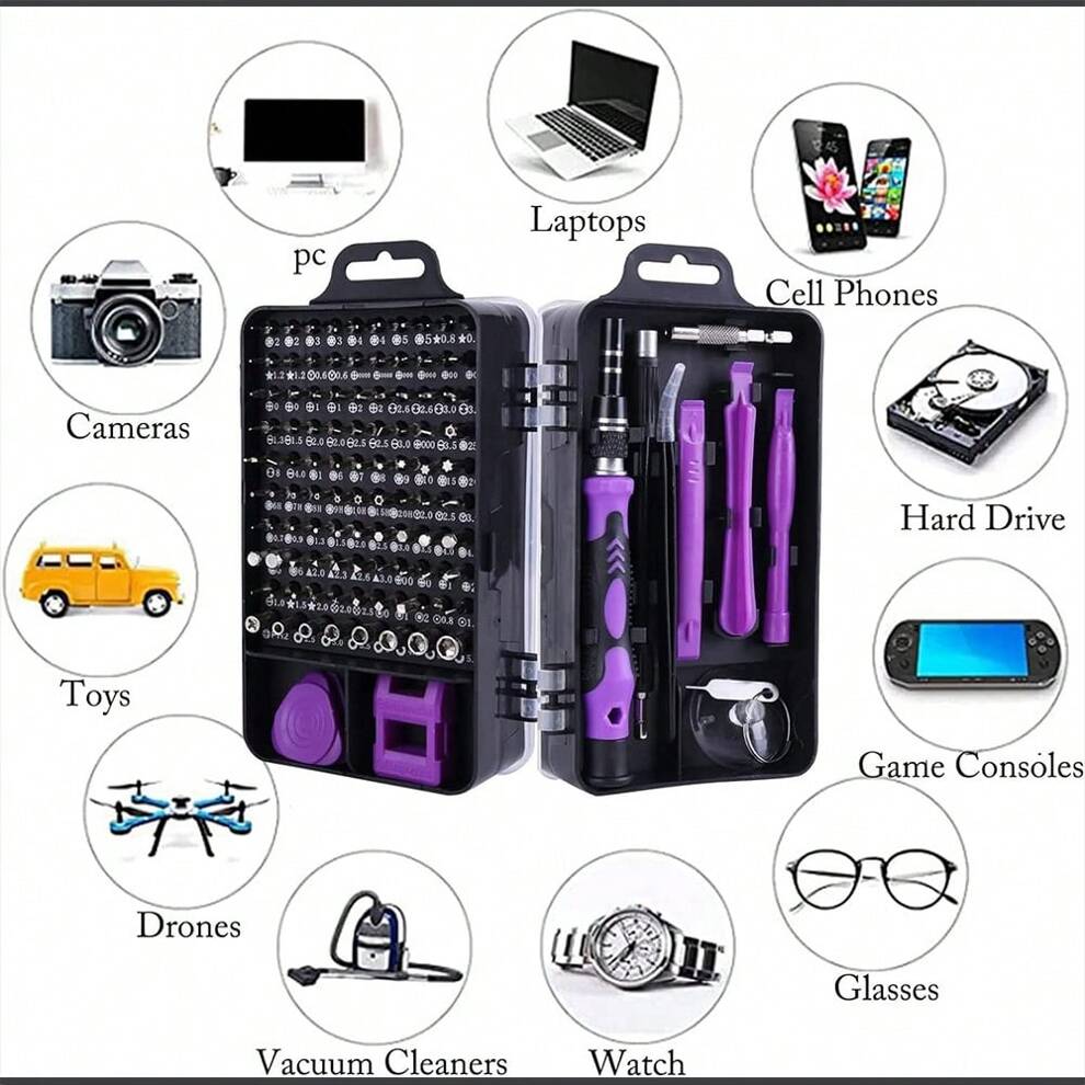 115 In 1 Precision Screwdriver Set, Electronics Magnetic Repair Tool Box ,With Case For Repair Computer, Phone, PC, Cellphone, Laptop, Switch, PS4, Game Console, Watch, Glasses Etc.Purple.