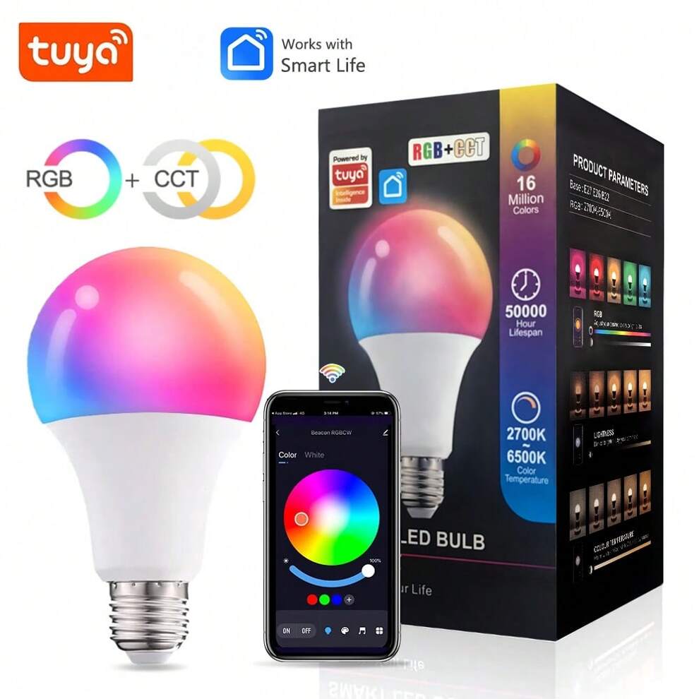 1pc Tuya E27 Led Light Bulbs BT Smart Bulb 9W Color Changing Light Dimmable RGB Led Lamp AC 220V Smart Life App Control A60