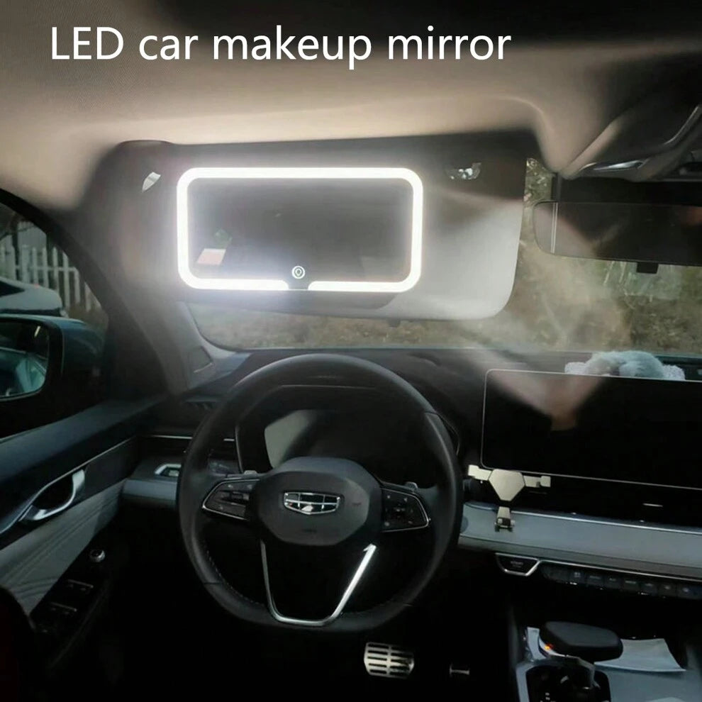 1pc White Led Three-Color Car Visor Makeup Mirror With Lights And Comb, Suitable For Car Sun Visor