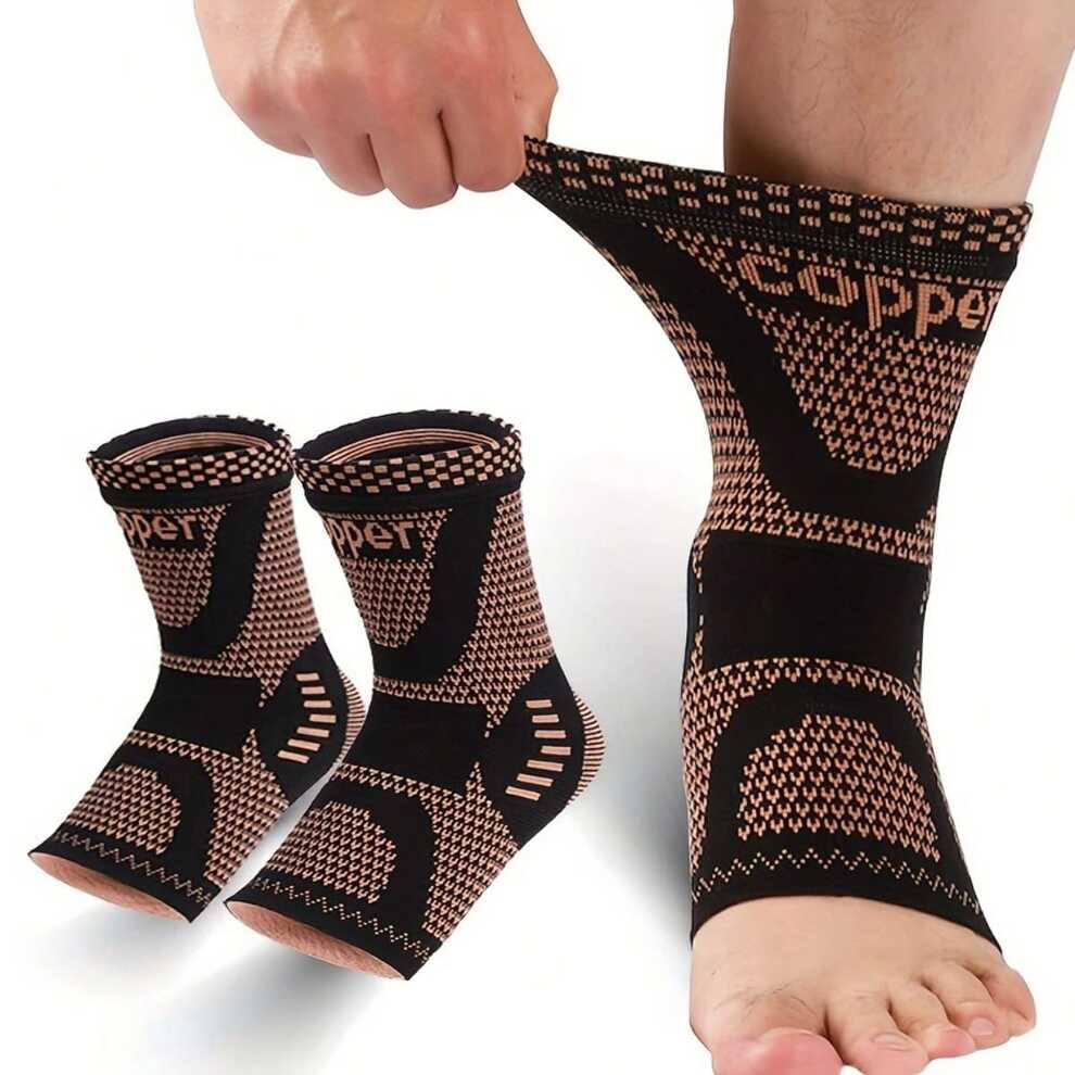 1pc Copper Fiber Sports Ankle Sleeve Nylon Knitted Ankle Support Breathable Support Socks With Copper Ion For Exercise