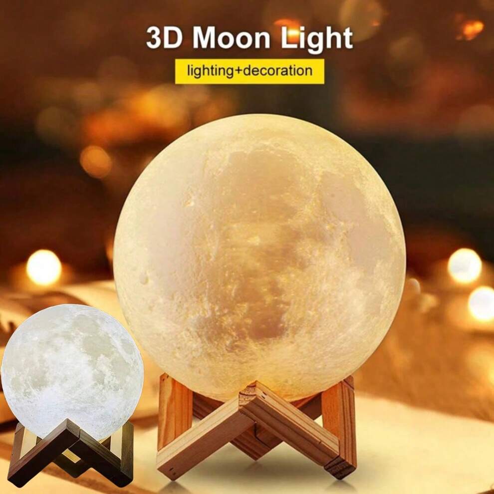 1pc 3d Printed Moon Lamp, Led Night Light With White/Warm Light, Diy Drawing Desk Decor, Bedroom Decoration, Birthday Gift For Children