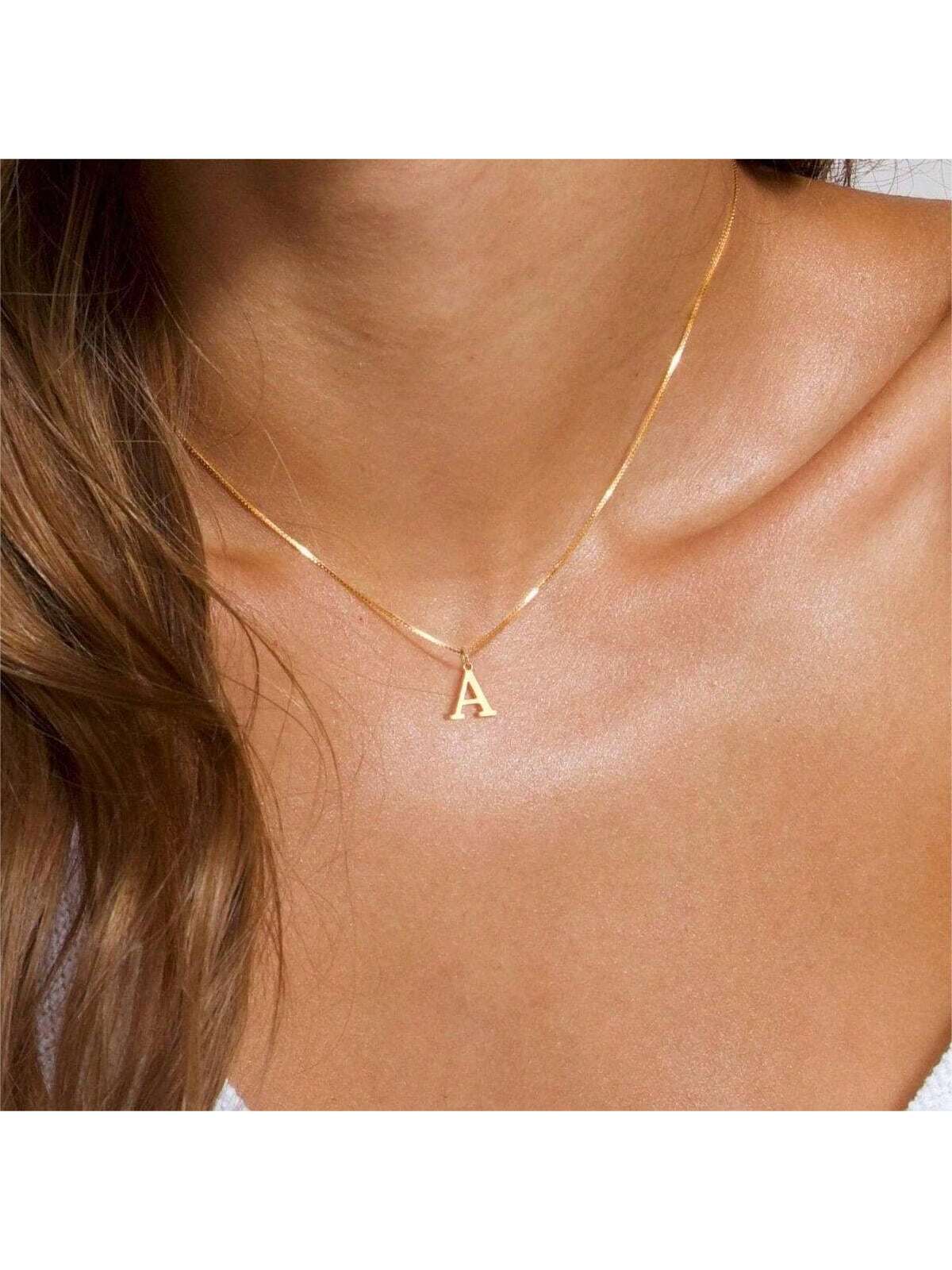 1pc Gold Initial Necklaces For Women Girls, Dainty Gold Letter Necklace Tiny A-Z Pendant Choker Necklace Trendy Cute Personalized Monogram Name Necklace Gold Jewelry Necklace For Teen Girls Gift