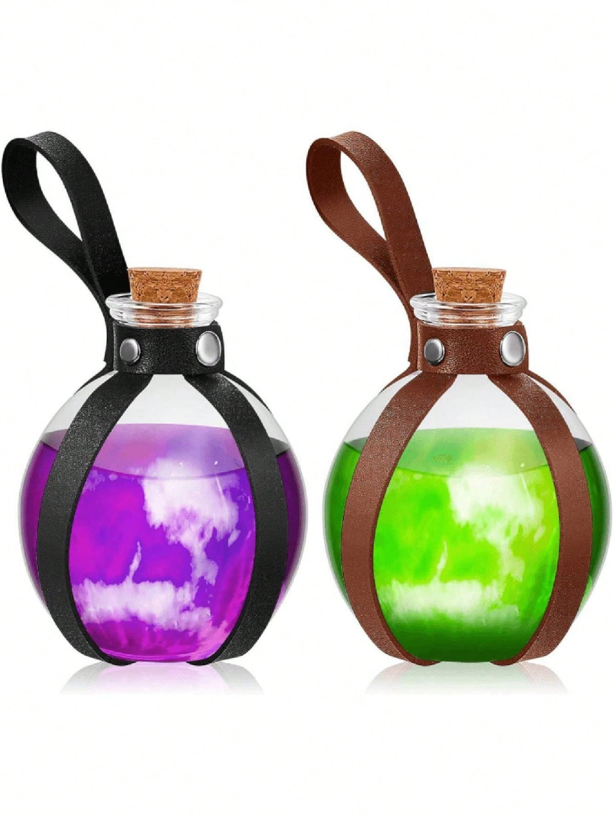 Cork Potion Bottle  And Wizard Dark Cork Potion Bottle Round Spherical Glass Bottle With Medieval Knight Leather Belt For Cosplay Accessories DIY Crafts, 250 Ml(Without Water)